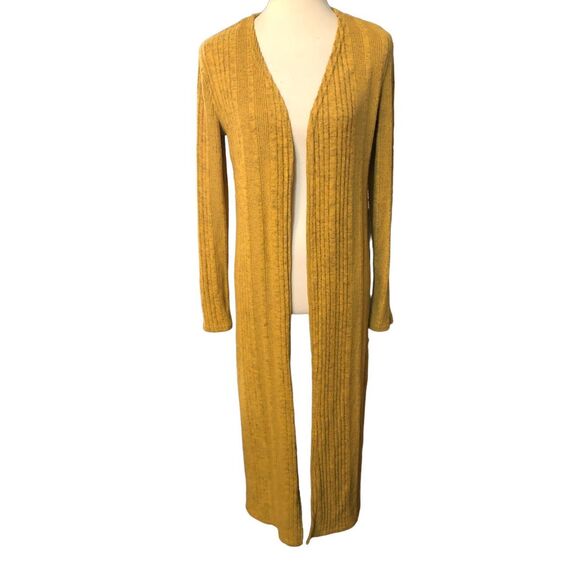 Warm Yellow Umgee Mustard Ribbed Knit Open Long Cardigan Duster size S - Picture 3 of 11